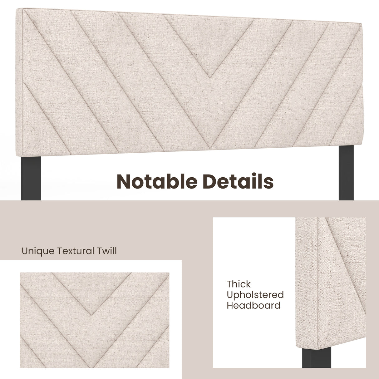 Linen Upholstered Headboard for Full and Queen Size Bed Frames