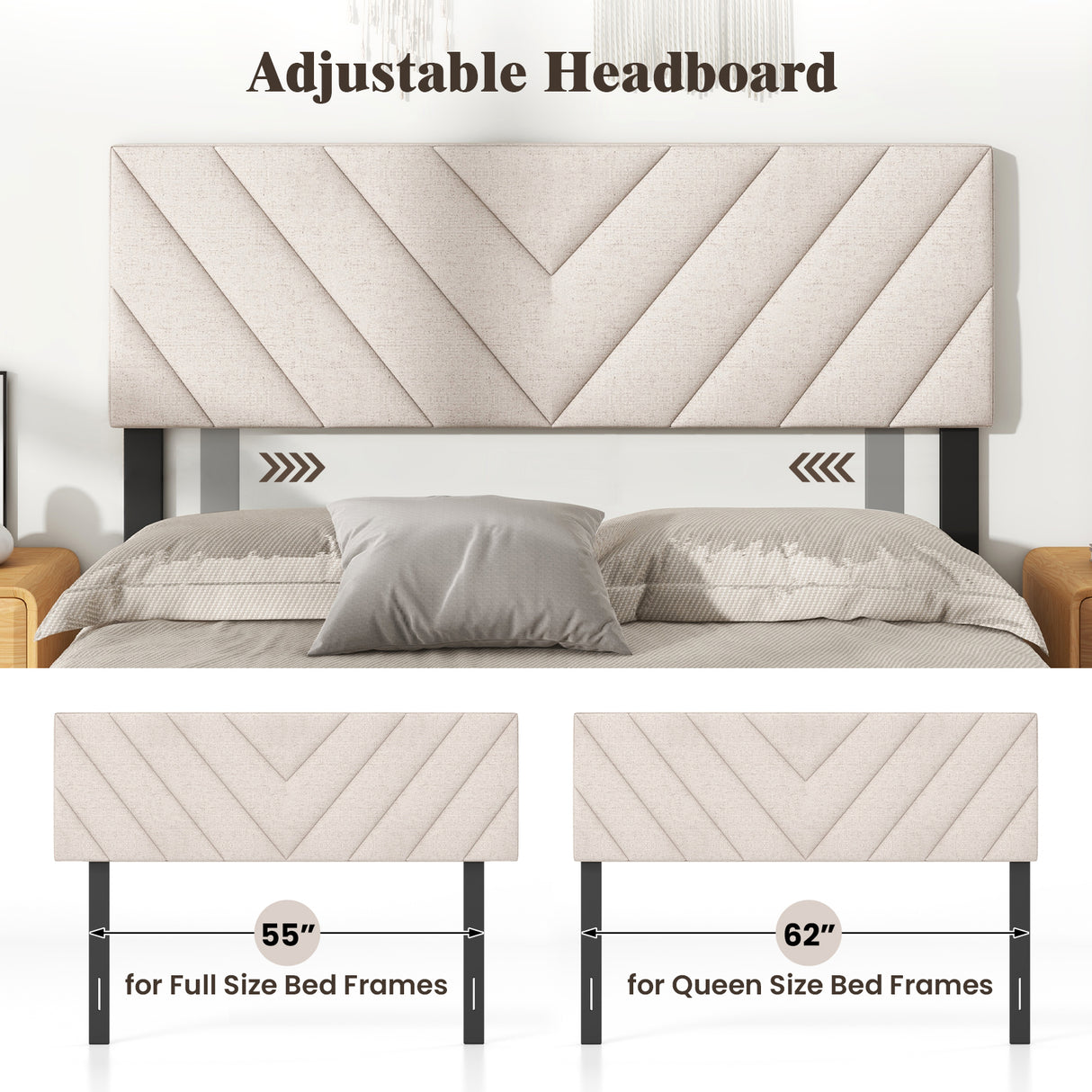 Linen Upholstered Headboard for Full and Queen Size Bed Frames
