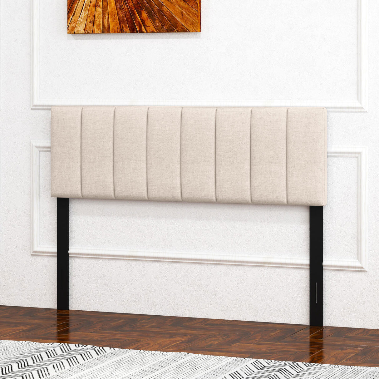 Linen Upholstered Headboard with Solid Wood Legs and Adjustable Width