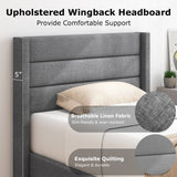Linen Upholstered Platform Twin/Queen Bed Frame with Wingback Headboard