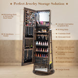 Lockable 360° Swivel Jewelry Cabinet with Full-Length Mirror LED Lights