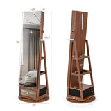 Lockable 360° Swivel Jewelry Cabinet with Full-Length Mirror LED Lights