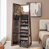 64 Inches Lockable Jewelry Cabinet Armoire with Built-in Makeup Mirror
