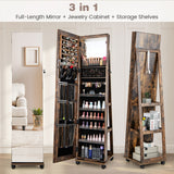 64 Inches Lockable Jewelry Cabinet Armoire with Built-in Makeup Mirror