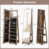 64 Inches Lockable Jewelry Cabinet Armoire with Built-in Makeup Mirror
