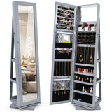 360Â° Rotatable 2-in-1 Lockable Jewelry Cabinet with Full-Length Mirror
