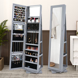 360Â° Rotatable 2-in-1 Lockable Jewelry Cabinet with Full-Length Mirror