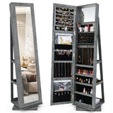 360Â° Rotatable 2-in-1 Lockable Jewelry Cabinet with Full-Length Mirror