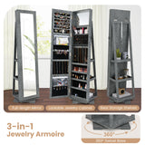 360Â° Rotatable 2-in-1 Lockable Jewelry Cabinet with Full-Length Mirror