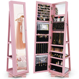 360Â° Rotatable 2-in-1 Lockable Jewelry Cabinet with Full-Length Mirror