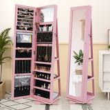 360Â° Rotatable 2-in-1 Lockable Jewelry Cabinet with Full-Length Mirror