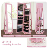 360Â° Rotatable 2-in-1 Lockable Jewelry Cabinet with Full-Length Mirror