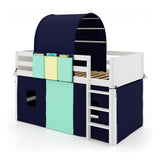 Twin Size Loft Bed Playhouse Bed Frame with Tower Tent and 3 Storage Pockets
