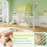 Twin Size Loft Bed Playhouse Bed Frame with Tower Tent and 3 Storage Pockets