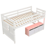 Loft Bed with Adjustable Lights Remote Control and 3 Removable Fabric Drawers-Twin size
