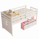 Loft Bed with Adjustable Lights Remote Control and 3 Removable Fabric Drawers-Twin size