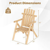 Log Wood Patio Chair with Slatted Backrest for Deck Backyard