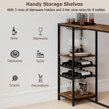 Long Bar Table Bar Height Dining Table with Storage Shelves-Rustic Brown