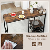 Long Bar Table Bar Height Dining Table with Storage Shelves-Rustic Brown