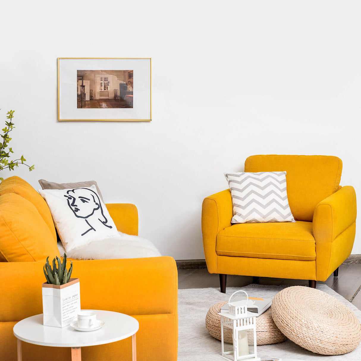 2 Pieces Upholstered Sofa Set with Removable Cushion Covers