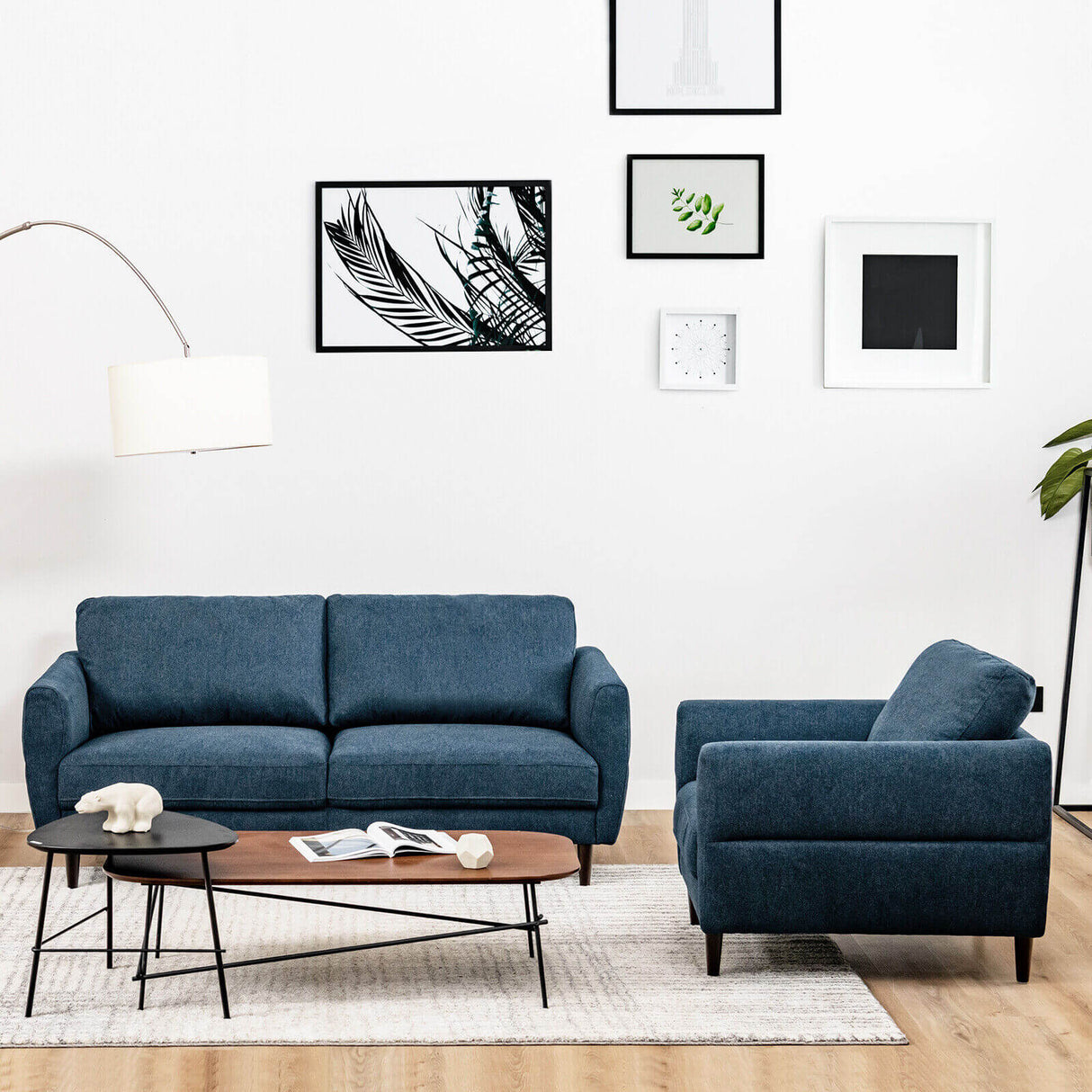 2 Pieces Upholstered Sofa Set with Removable Cushion Covers