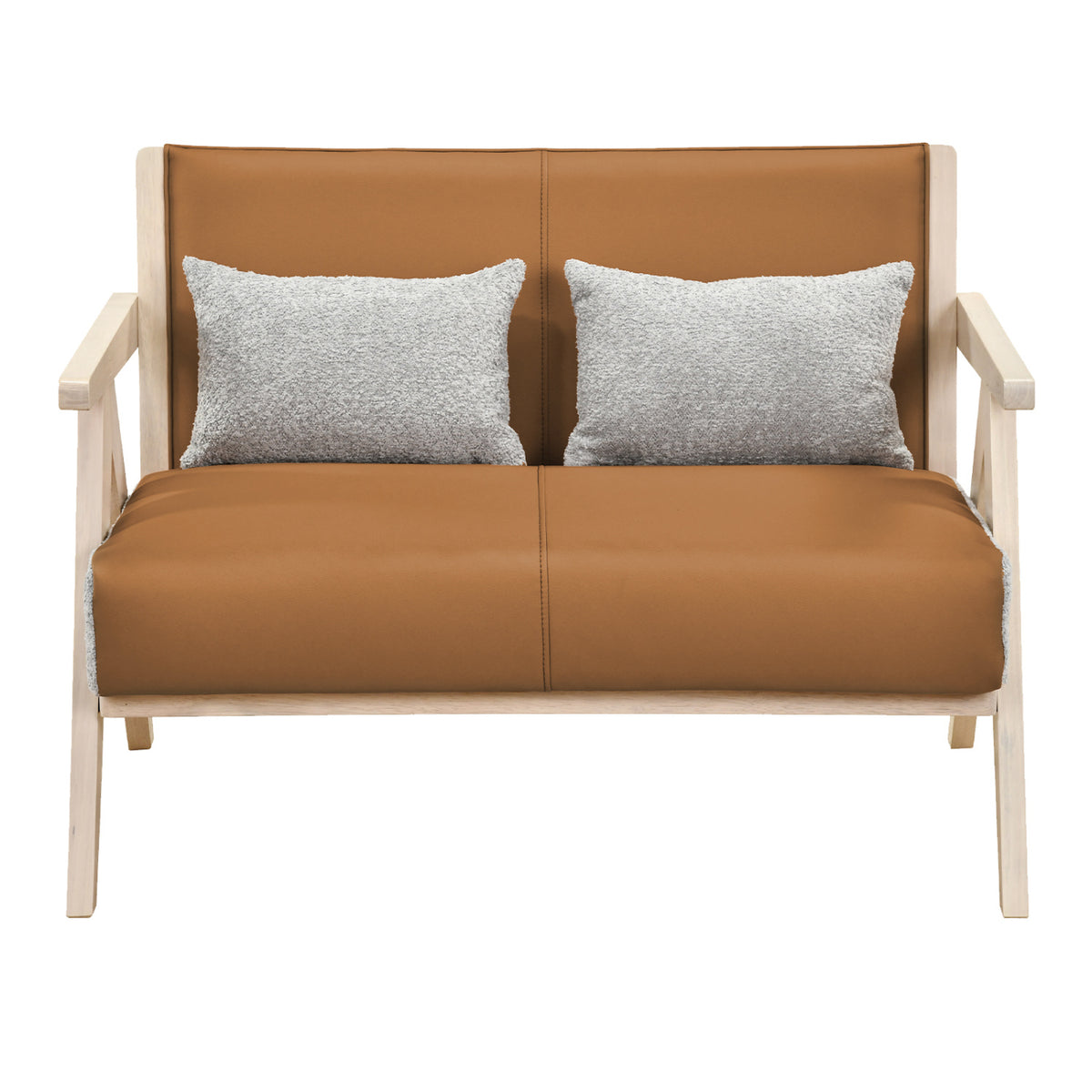 Loveseat Sofa for Small Spaces with Throw Pillows Rubber Wood Frame Padded Seat
