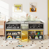 Low Loft Bed with LED Lights Kid's Cabin Bed with Bookcases