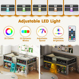 Low Loft Bed with LED Lights Kid's Cabin Bed with Bookcases