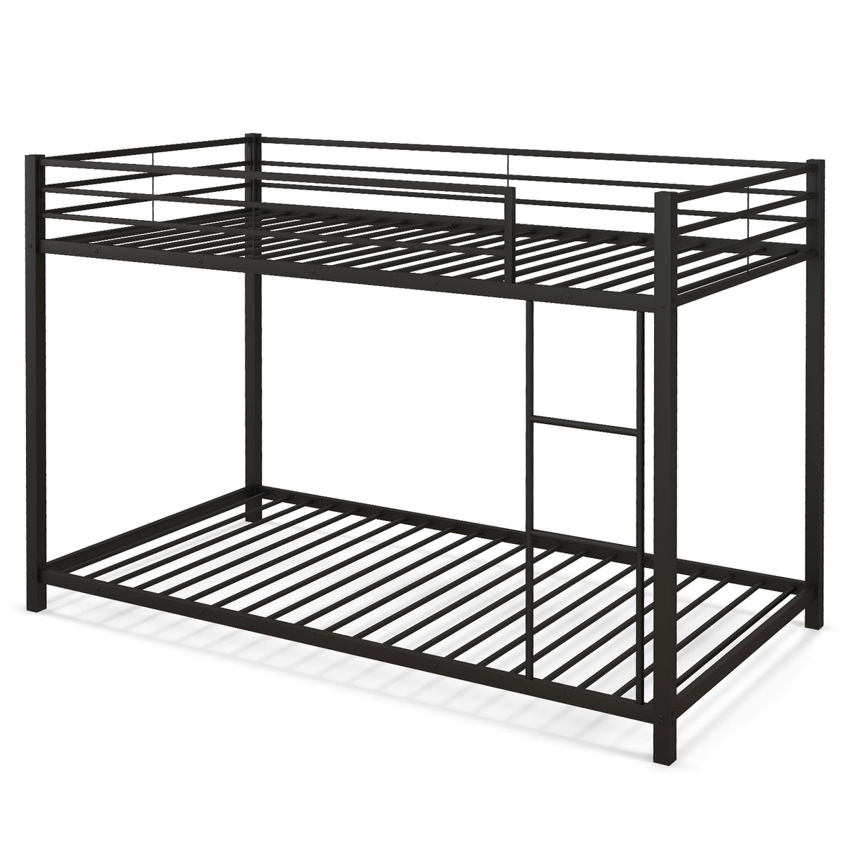 Low Profile Twin Over Twin Metal Bunk Bed with Full-length Guardrails