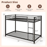 Low Profile Twin Over Twin Metal Bunk Bed with Full-length Guardrails