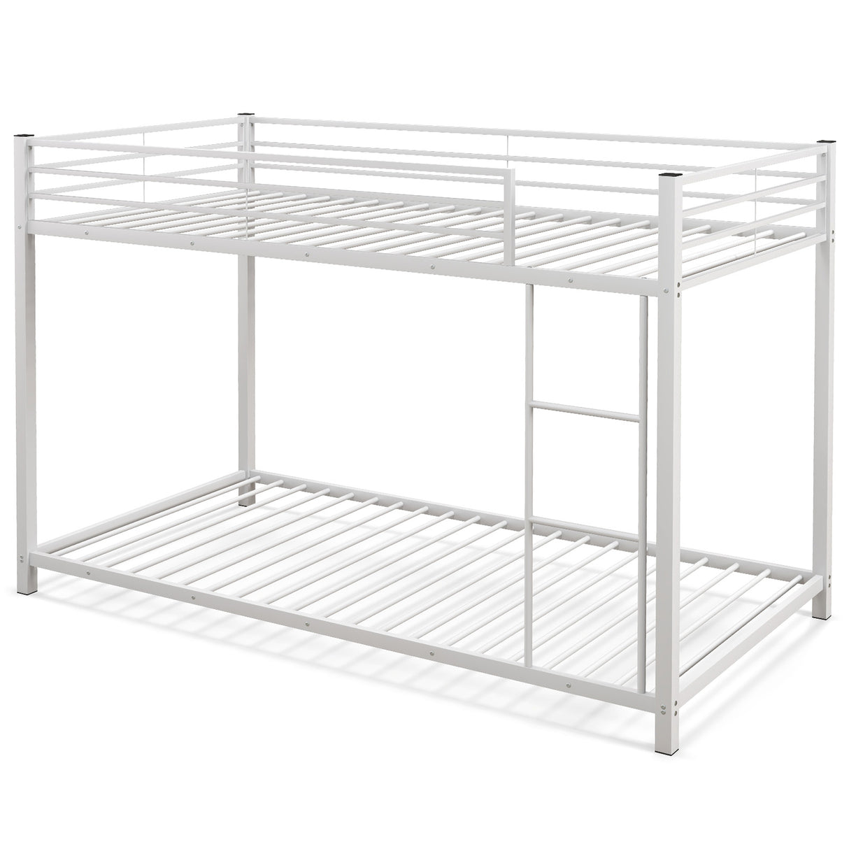 Low Profile Twin Over Twin Metal Bunk Bed with Full-length Guardrails
