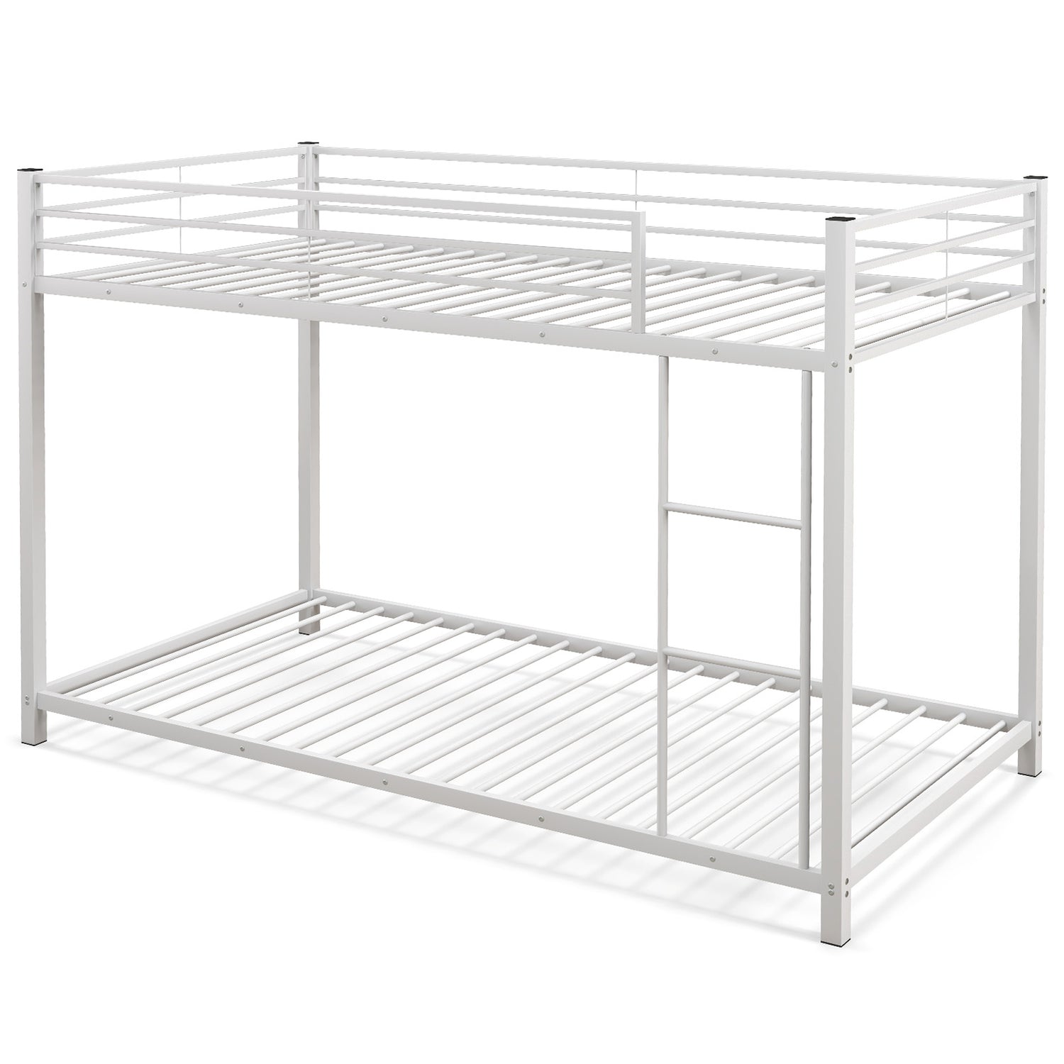 Low Profile Twin Over Twin Metal Bunk Bed with Full-length Guardrails