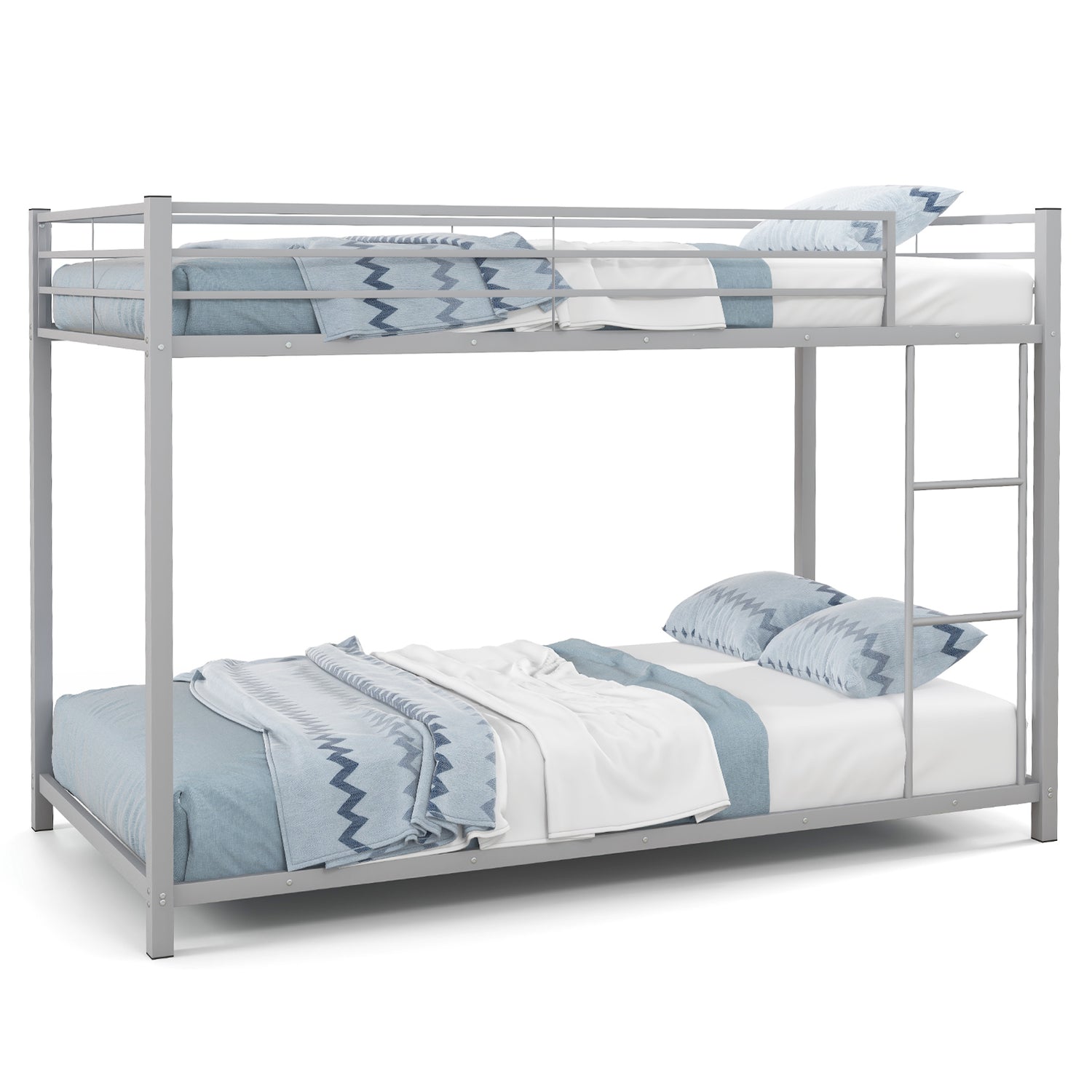 Low Profile Twin Over Twin Metal Bunk Bed with Full-length Guardrails