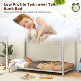 Low Profile Twin Over Twin Metal Bunk Bed with Full-length Guardrails
