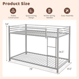 Low Profile Twin Over Twin Metal Bunk Bed with Full-length Guardrails