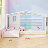 L-shaped Double Twin Beds House Platform Beds with Fences Corner Bed Frame