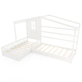 L-shaped Double Twin Beds House Platform Beds with Fences Corner Bed Frame