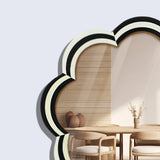 15" Black & White Resin Inlay Round Scalloped Boho Wall Mirror