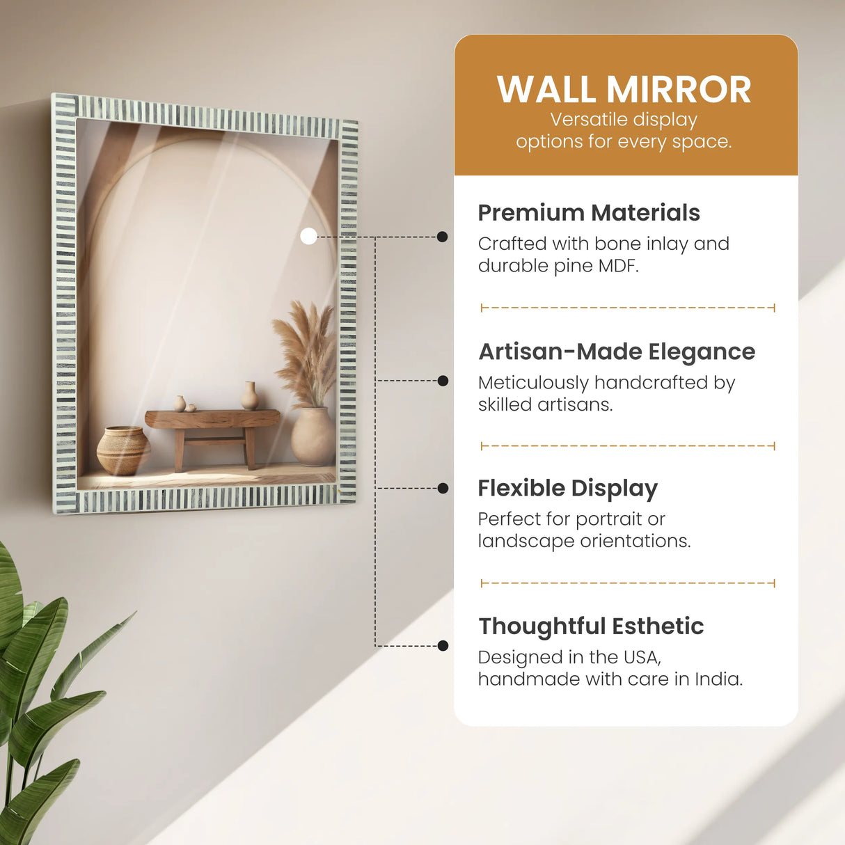 20"x24" Bone Inlay Striped Rectangular Mirror