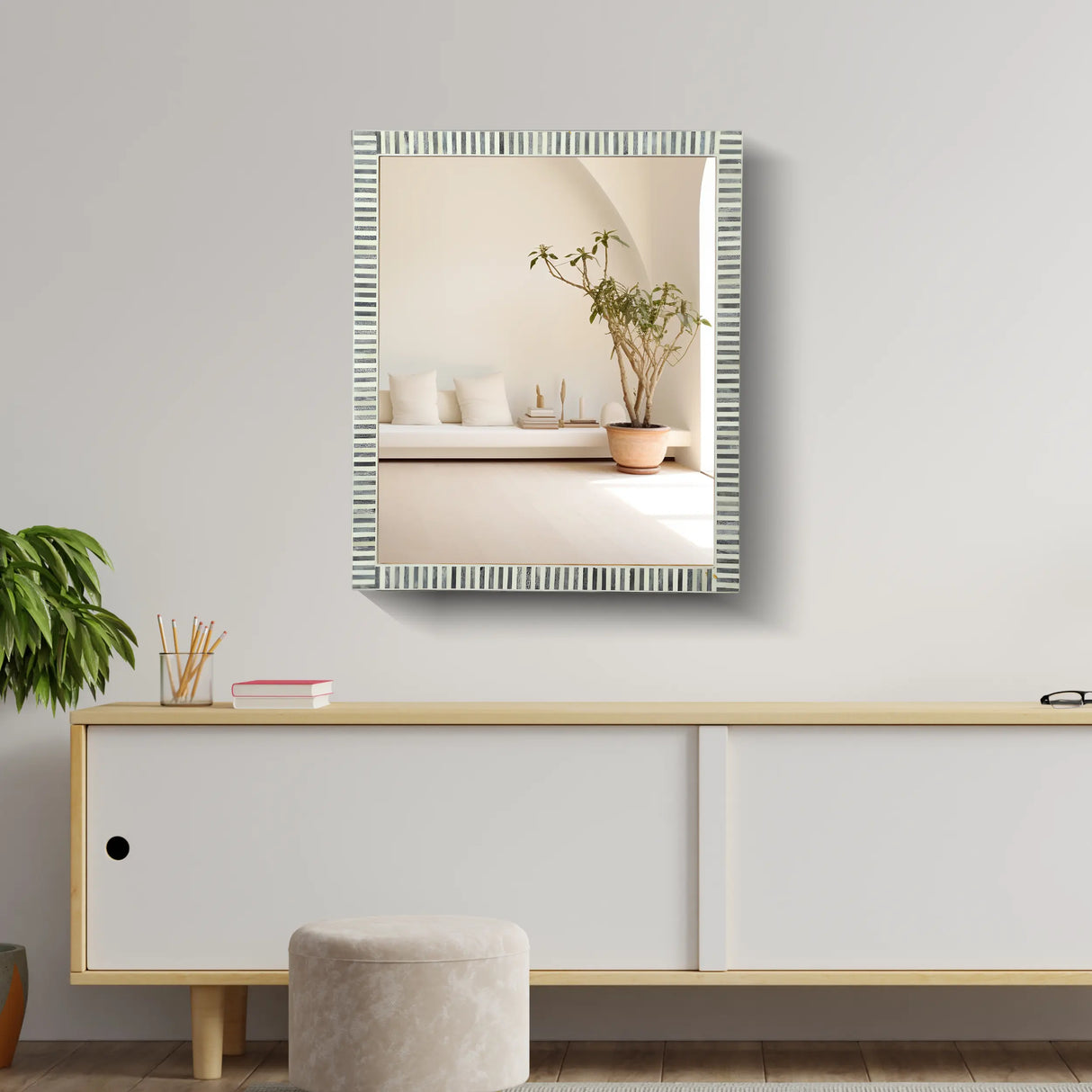 20"x24" Bone Inlay Striped Rectangular Mirror