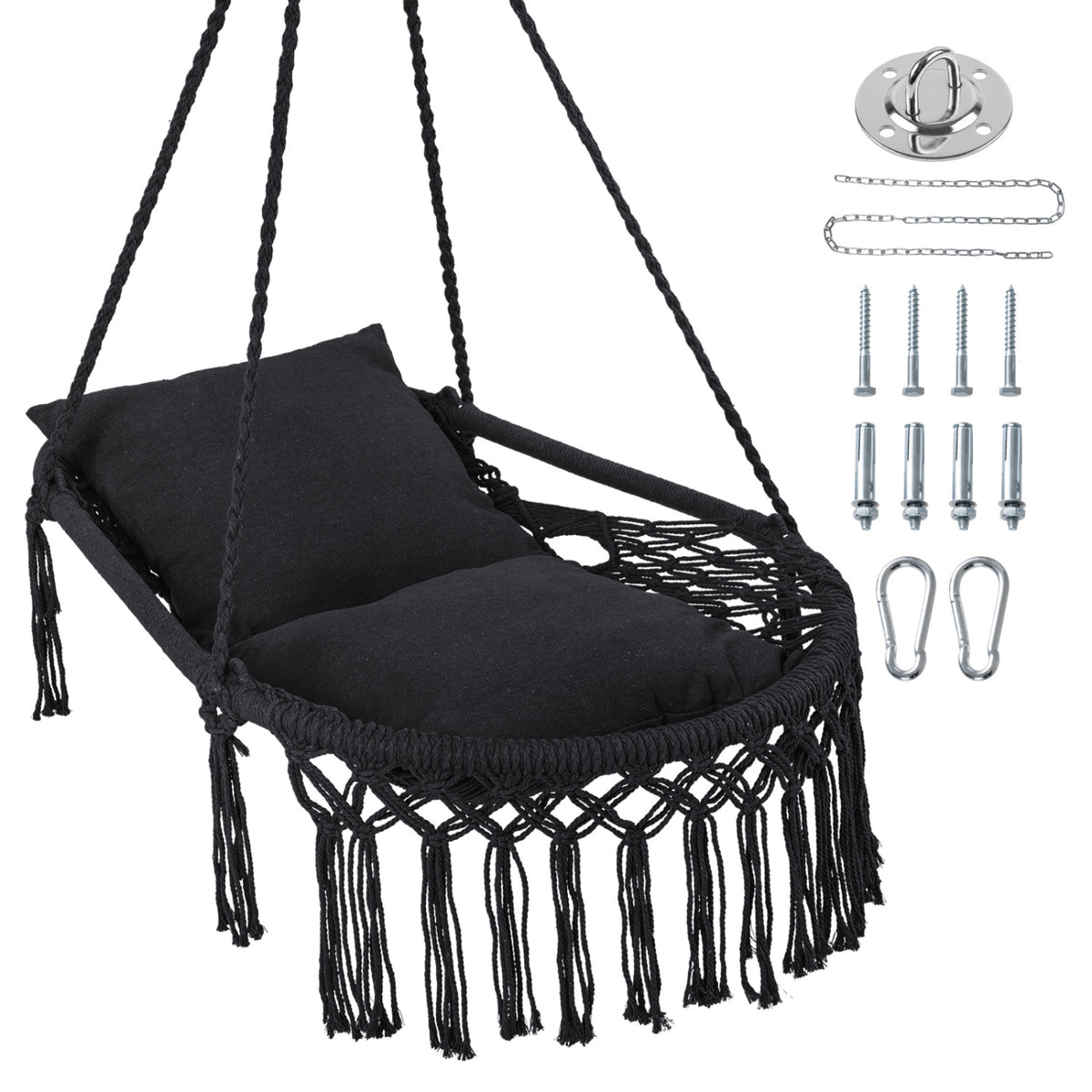 Macrame Swing Chair Hammock Chair with 2 Removable Cushions