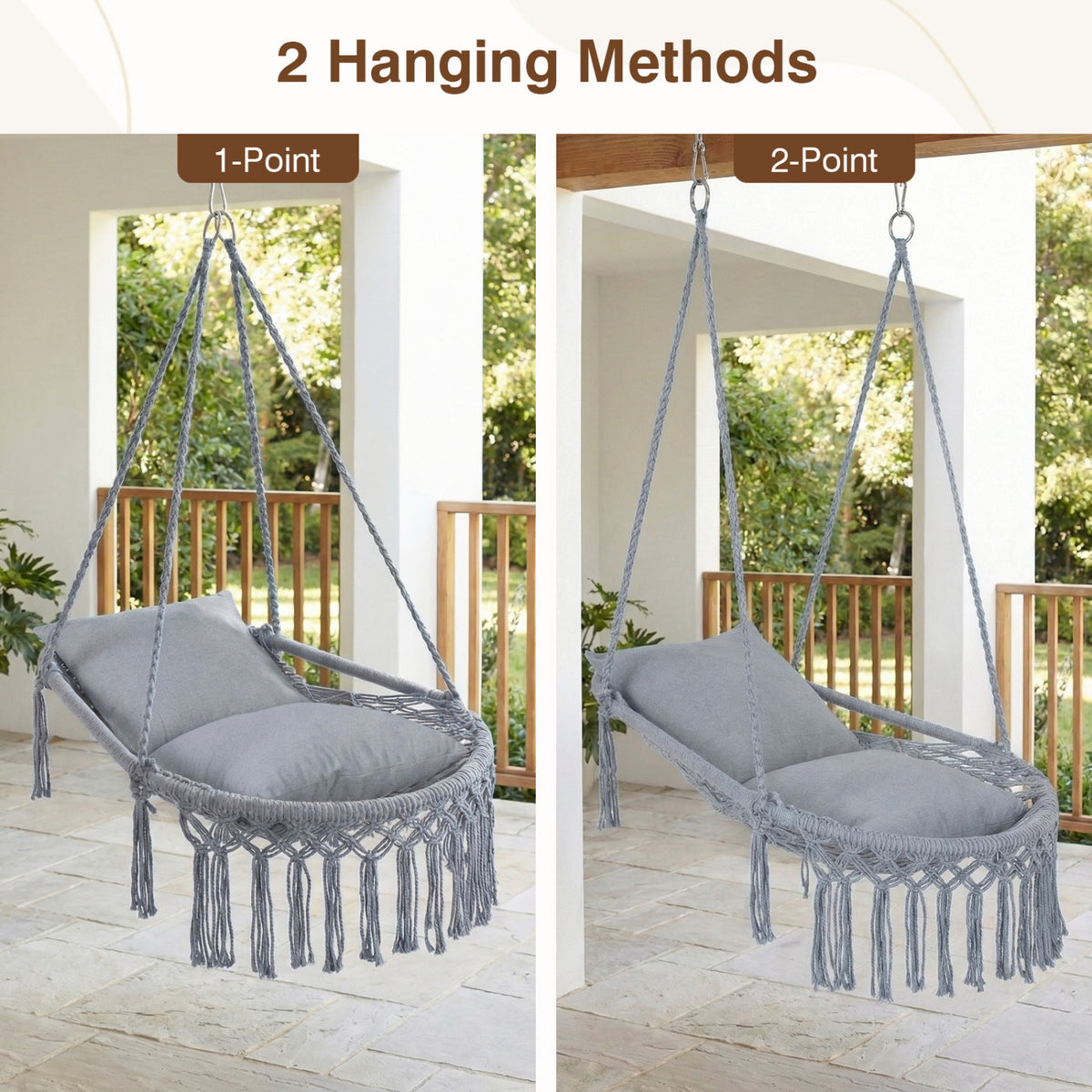 Macrame Swing Chair Hammock Chair with 2 Removable Cushions