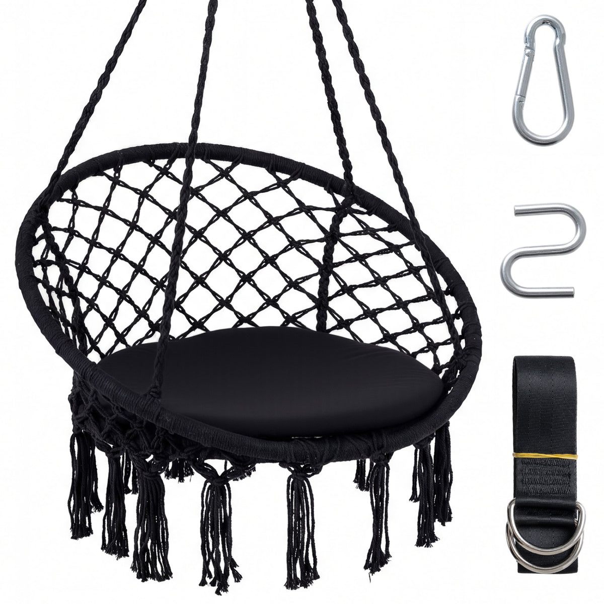 Macrame Swing Chair Hammock Chair with Round Seat Cushion