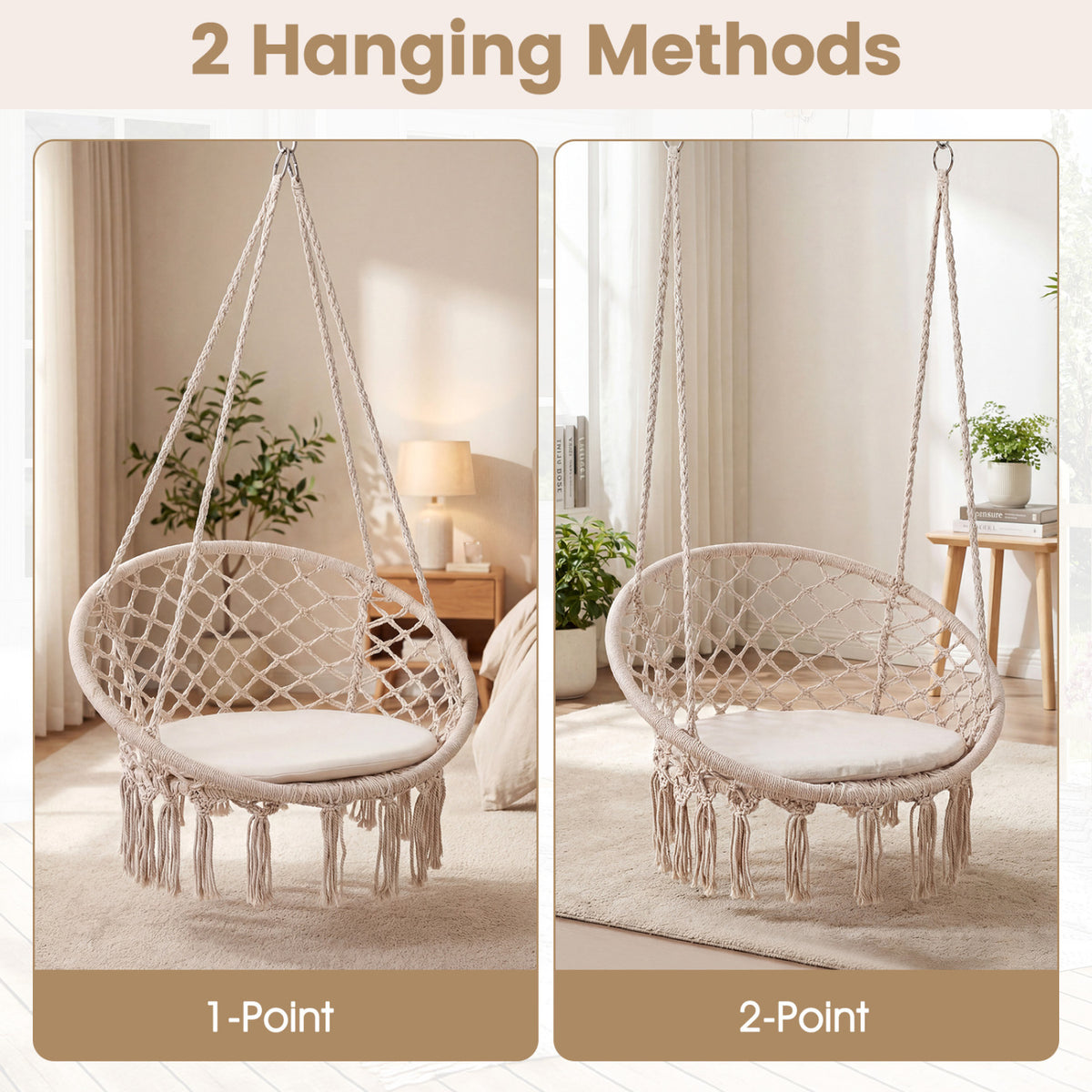 Macrame Swing Chair Hammock Chair with Round Seat Cushion