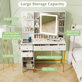 Makeup Dressing Table and Stool set with 3 Lighting Modes and Cabinet-White
