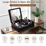 Compact Bay Window Makeup Dressing Table with Flip-Top Mirror-Black
