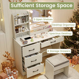 Makeup Vanity Desk Dressing Table and Stool Set with Mirror and Lights