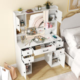 Makeup Vanity Desk with Lighted Mirror and Charging Station-White