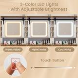 Makeup Vanity Desk with Mirror and 3-Color Dimmable LED Lights-White