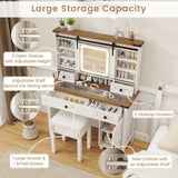 Makeup Vanity Desk with Mirror and 3-Color Dimmable LED Lights-White